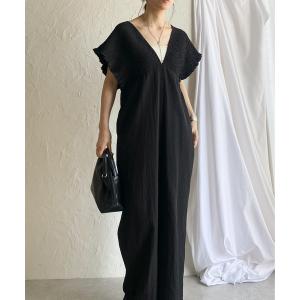 サロペット オーバーオール 深Vネック ハイウエスト フレンチスリーブ シャーリングワイドパンツサロペット レディース