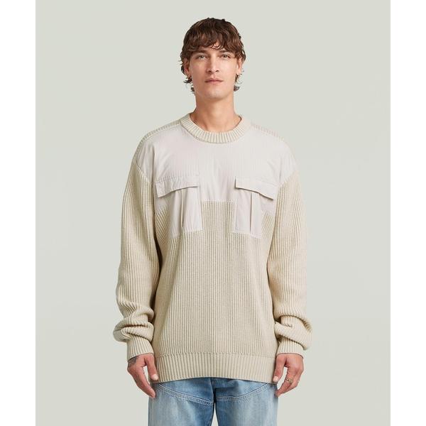 セーター ニット WOVEN MIX KNIT PULLOVER/異素材ミックスミリタリーディテール...