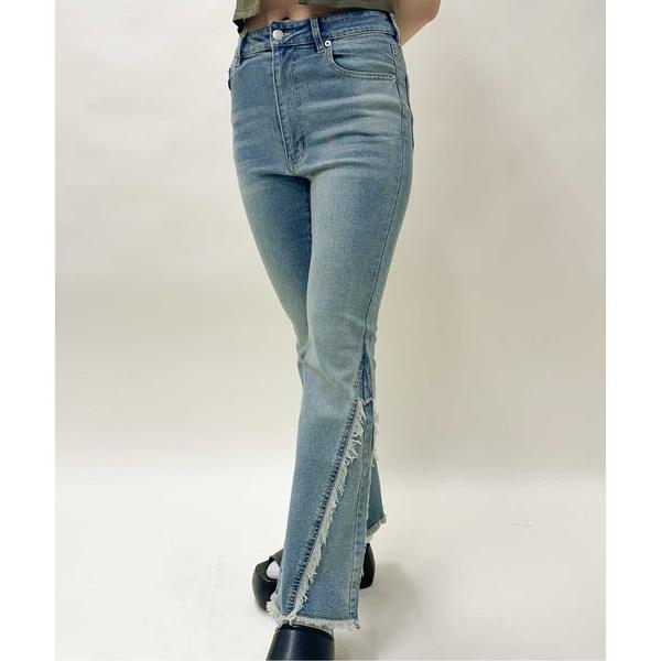 ジーンズ デニム デニムパンツ 「サイドフリンジ×美脚フレア」レディース ストレッチ デニムパンツ ...