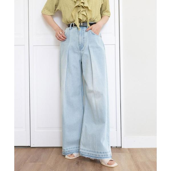 ジーンズ デニム デニムパンツ ヴィンテージライク/オーバーダイワイドデニムパンツ レディース