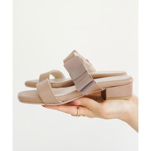 サンダル スクエアトゥ グログランリボン付き ミュールサンダル「日本製」 レディース