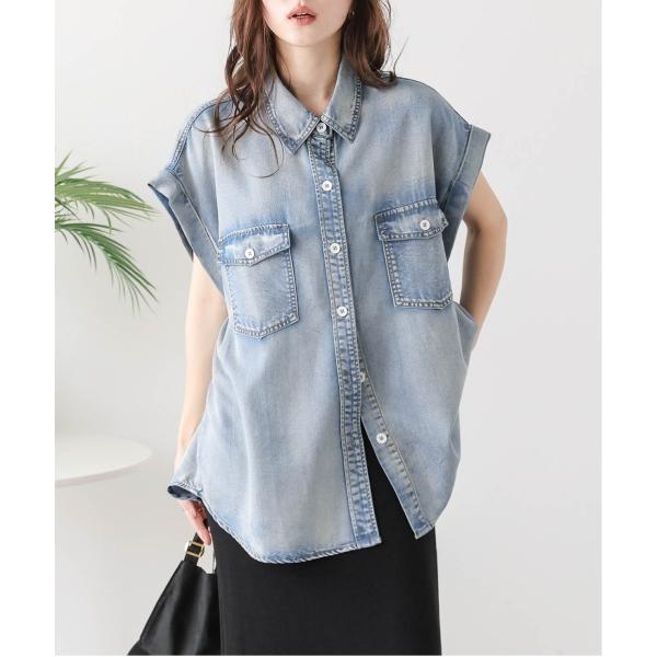 ブラウス シャツ フレンチスリーブデニムシャツ レディース