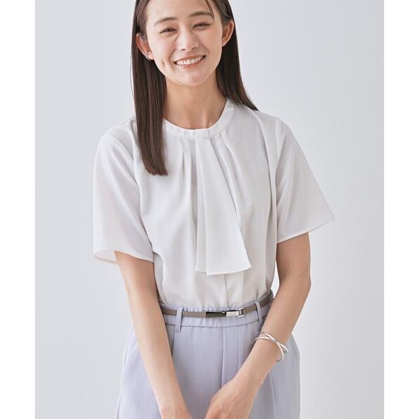 ブラウス シャツ 「洗える／UVケア」幾何学柄＆無地ボウタイブラウス レディース