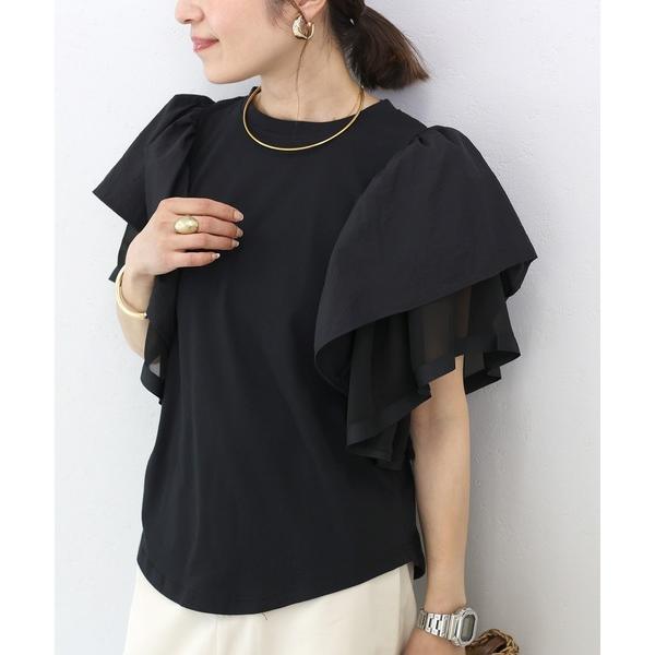 tシャツ T/C天竺ｘナイロン袖フリルプルオーバー レディース