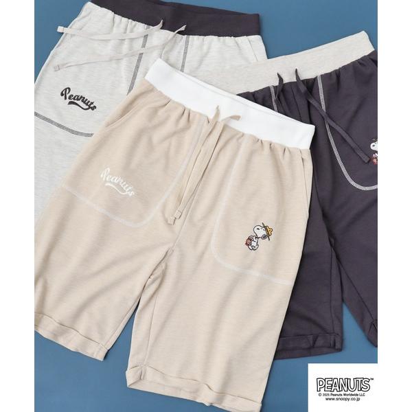 パンツ PEANUTS 刺繍ロールアップハーフパンツ メンズ レディース
