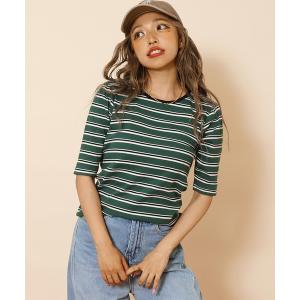 tシャツ マルチボーダー コンパクト 半袖 Tシャツ レディース