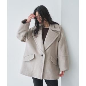 コート アウター ウール混ビッグカラーハーフコート レディース