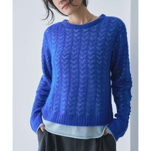 ニット セーター 二枚重ね透かし編みニットトップス レディース