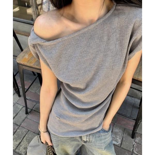tシャツ ツイストデザインワンショルダーTシャツ レディース