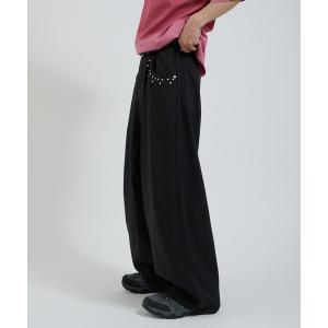 スラックス スタッズストライプワイドスラックス メンズ レディース