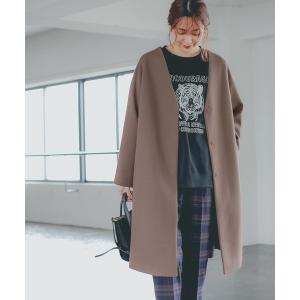 「GLOBAL WORK」 ノーカラーコート MEDIUM アッシュブラウン レディース
