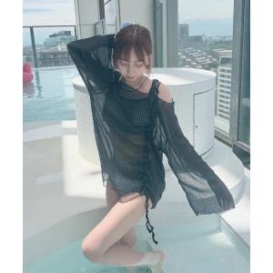 水着 ギャザーシアーワンショルトップスsetビキニ レディース