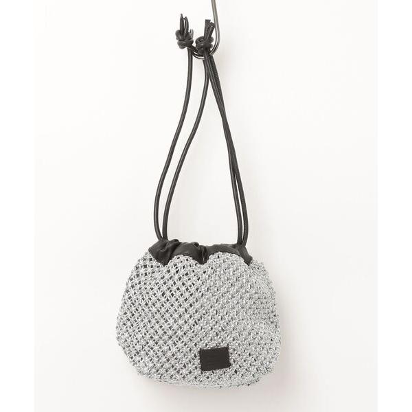 ショルダーバッグ バッグ 「Swaraj/スワラージ」手編みのメタリックマクラメ巾着・レザーコンボ ...