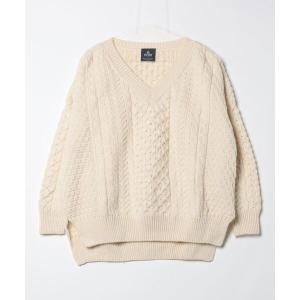 「aran WOOLLEN MILLS」 Vネックニット - ベージュ レディース