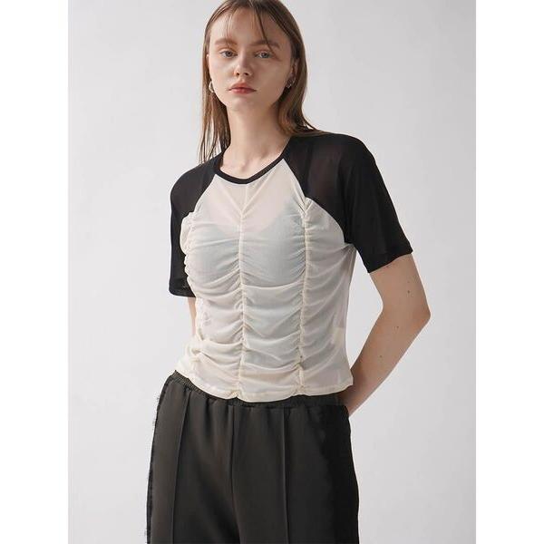 tシャツ RAGLANSLEEVE GATHER SHEER TOPS レディース