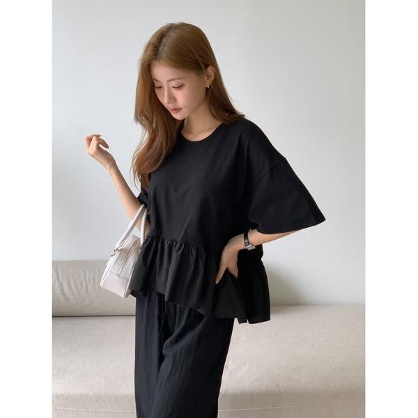 tシャツ ペプラムドッキングフリルトップス レディース