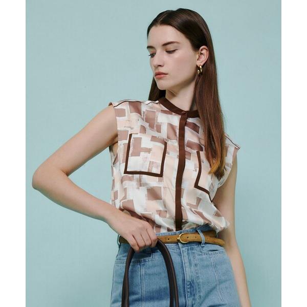 ブラウス シャツ LISAジオメトリックプリントノースリブラウス レディース