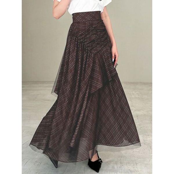 スカート チュールレイヤードフレアスカート