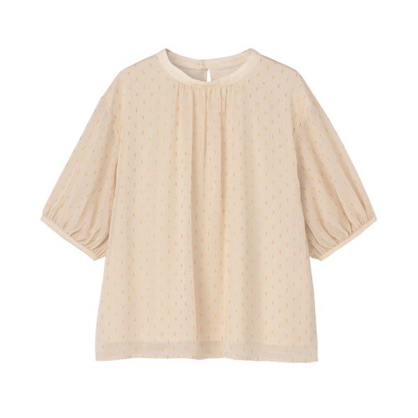 ブラウス シャツ 袖シアー ラメカットドビーブラウス 五分袖 レディース