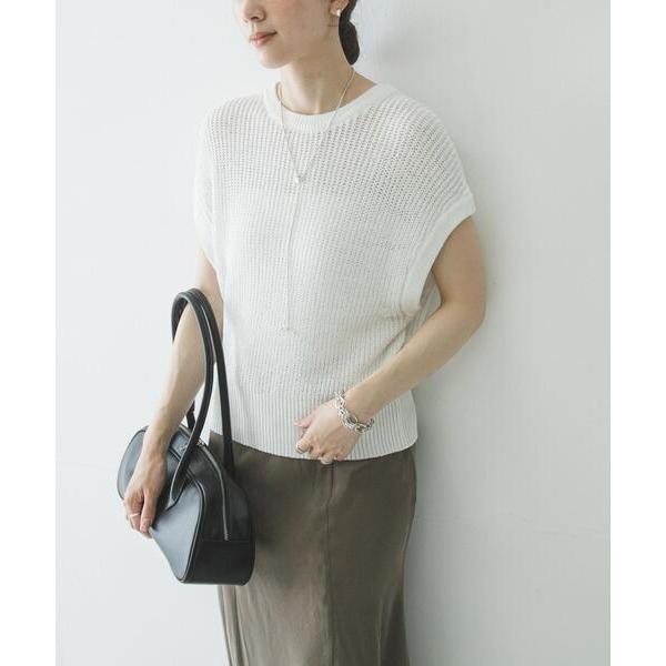 ベスト ジレ ペーパーヤーンフレンチスリーブニット レディース