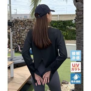 ラッシュガード 「ラッシュガード/UVカットトップス」UVカット率99.6% バックスリットショート丈トップス / 水着カバーアップ レディース