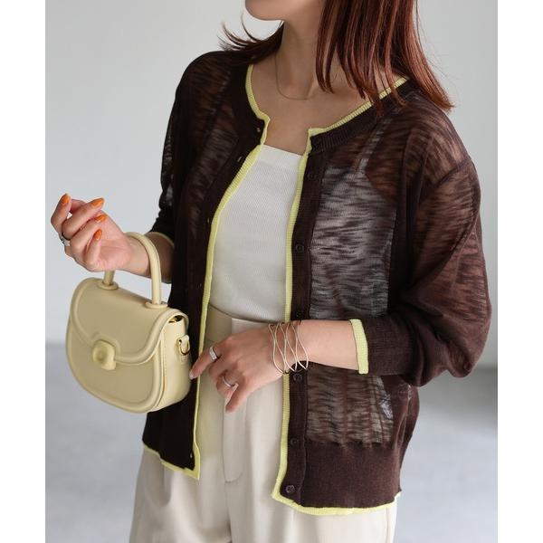 カーディガン リネンライク配色シアーカーディガン レディース