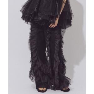 ジーンズ デニム デニムパンツ デニム×ギャザーチュールパンツ レディース