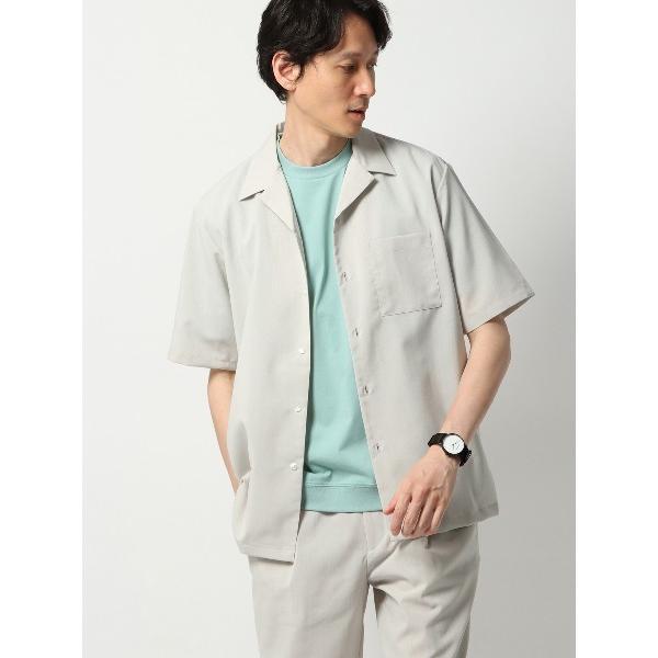 シャツ オープンカラーシャツ 半袖 ウォッシャブル ウールライクポリエステル メンズ