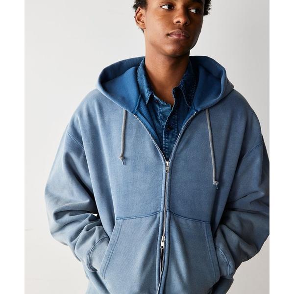 パーカー ワイドショートフィット フェード フルジップ フーディー メンズ