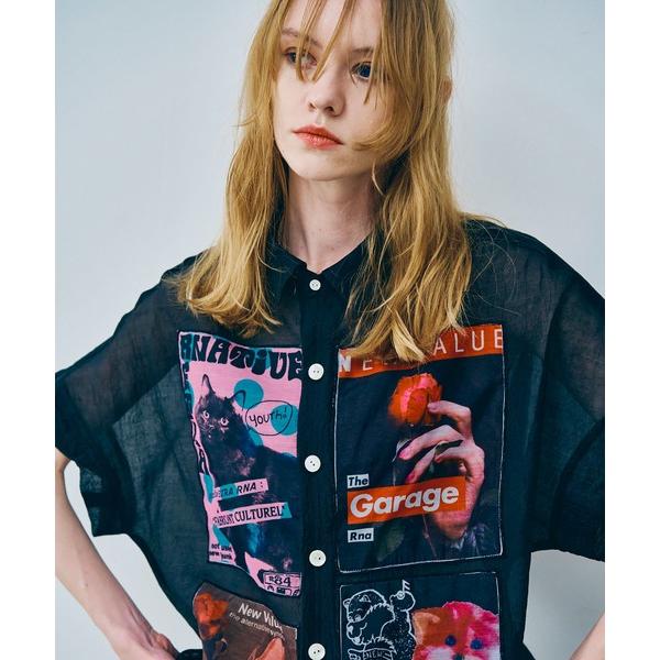 ブラウス シャツ B2924 プリントパッチシアーシャツ レディース