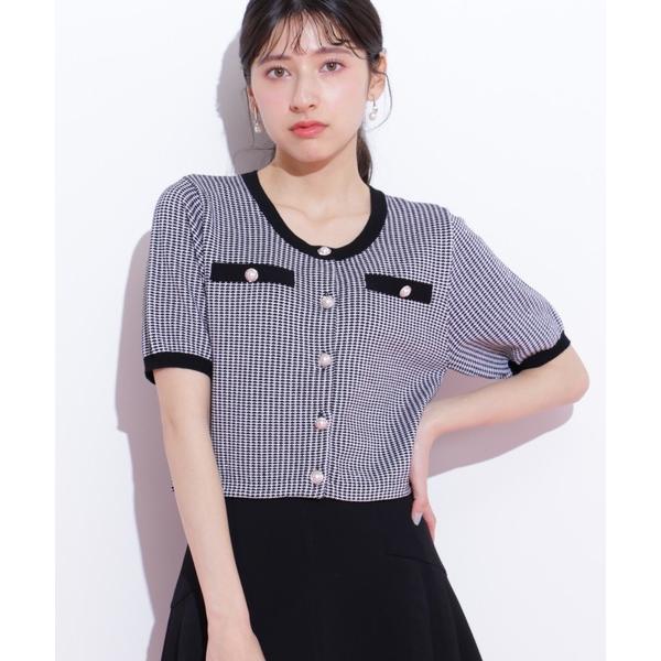 ニット セーター ラメツイード半袖カーディガン レディース