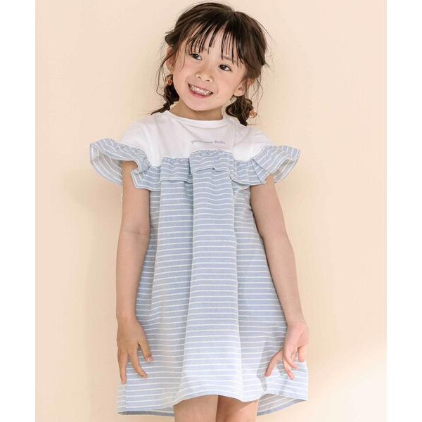 ワンピース 「お揃い」ボーダー柄フリル付きワンピース(80~130cm) キッズ 子供服 女の子