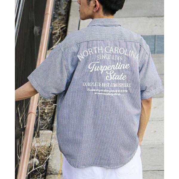 シャツ ヒッコリーストライプ刺繍入りワークシャツ メンズ
