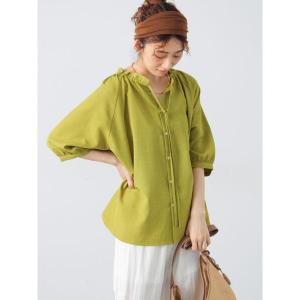 ブラウス シャツ 「接触冷感」麻調フリル衿ブラウス レディース