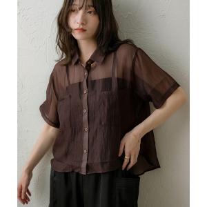 ブラウス シャツ 夏 半袖 「NOAHL」シャイニーシアーシャツ レディース