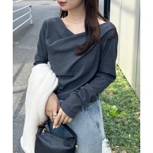 tシャツ 2WAYドレープオフショルリブロンT レディース