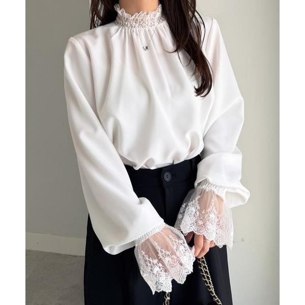 ブラウス シャツ レースフリルプチハイネックブラウス レディース