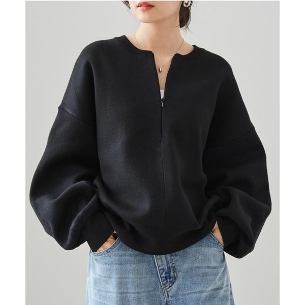 ニット セーター ハーフジップスウェットライクニット レディース