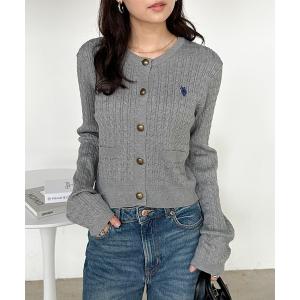 カーディガン 「RANAN/solleim別注「U.S.POLO ASSN.」ゴールドボタン刺繍ケーブルニットカーディガン レディース