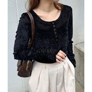 tシャツ シアーベロアヘンリーネックロンT レディース