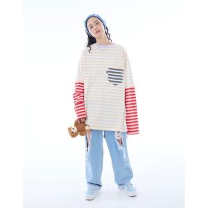 tシャツ /little sunny bite/crazy stripe fake layered long tee レディース メンズ