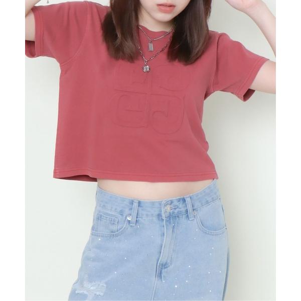 tシャツ 「ピグメント加工×立体エンボス」レディース 半袖Tシャツ クロップド丈 春夏秋 レディース
