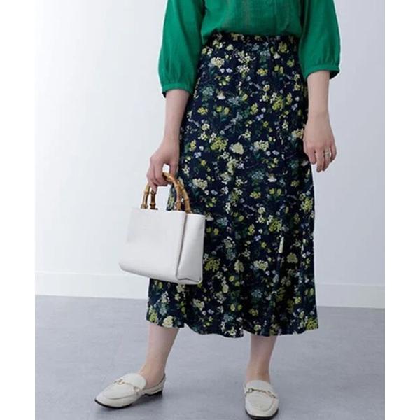 スカート レーヨンプリント切替デザインスカート