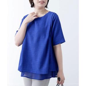 ブラウス シャツ 麻調素材シフォン重ねデザインブラウス レディース