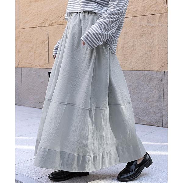 スカート ワッシャーシアー素材フレアロングスカート