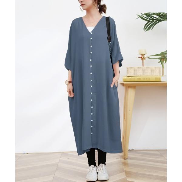 ワンピース Vネックフロントボタンロングワンピース