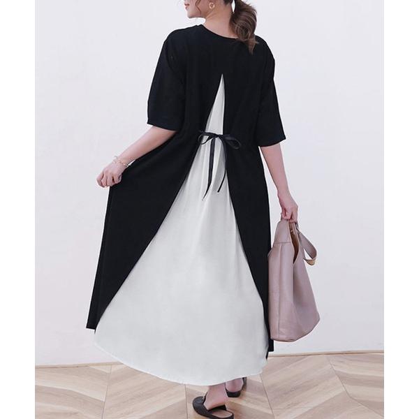 ワンピース バックスリット切替ロングワンピース