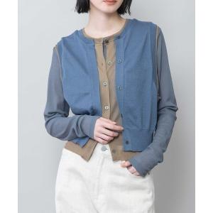 ニット セーター コットンリネン天竺編みニット×シアーニットレイヤードジレ レディース