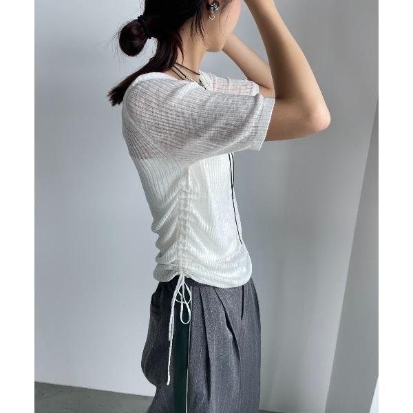 バックオープンシャーリングシアーリブトップス レディース