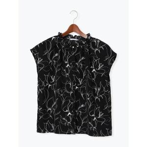 ブラウス シャツ アートラインフリルネックブラウス レディース